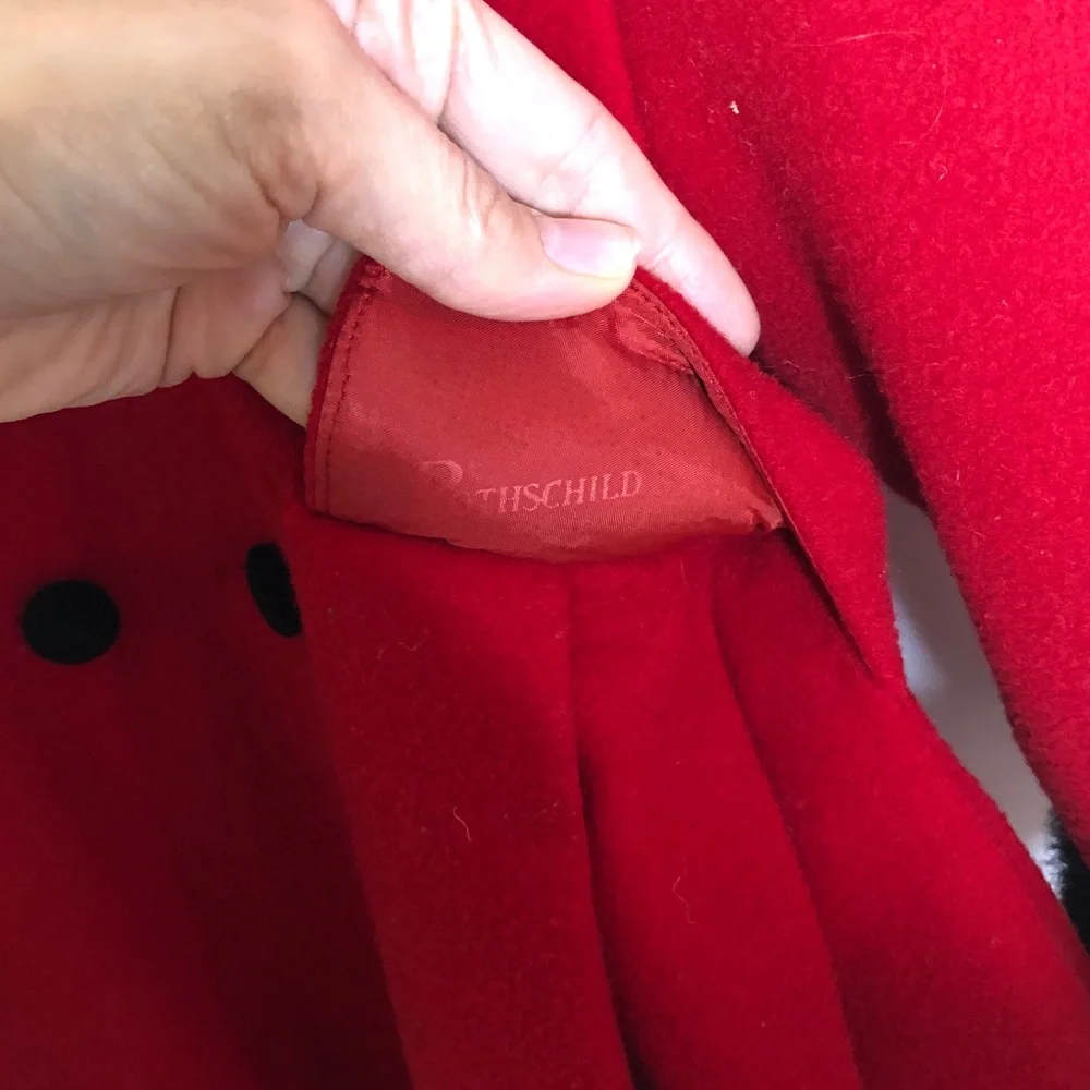 Rothschild Red Wool Pea Coat Black Velvet Girls 7 - Picture 6 of 16